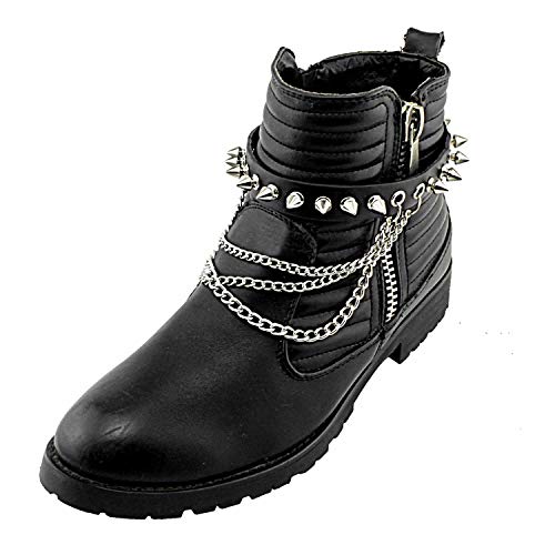 Men Biker Punk Boots Bracelets Metal Chain Vintage Pair Leather Strap spike