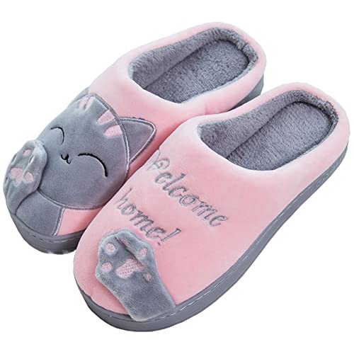 Rojeam Lindo Gato Pantuflas Caliente Pantuflas Suave Peluche Novedad Animal Pantuflas,Rosa,35/36 EU(Tamaño del Fabricante 36/37)