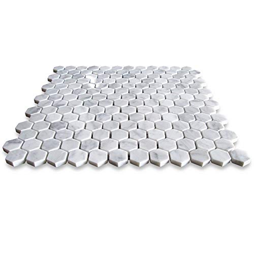 Stone Center Online Carrara White Marble 1 Inch Hexagon Mosaic Tile Polished Kitchen Bath Wall Floor Backsplash Shower (1 Sheet) #TOP2