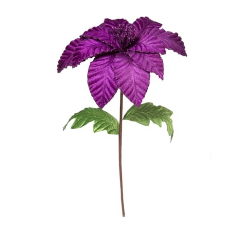 22 in. Velvet Glitter Trim Poinsettia Spray Purple - 6 per Bag