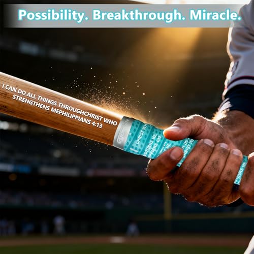 Eyourlife 2/4 Pack Baseball Bat Grip Bat Wraps for Baseball Lifestyle Softball Gifts Pro Feel Non-Slip Elite Batting Grip Tape for Bats Players Turquoise Blue Philippians 4:13 — view 5