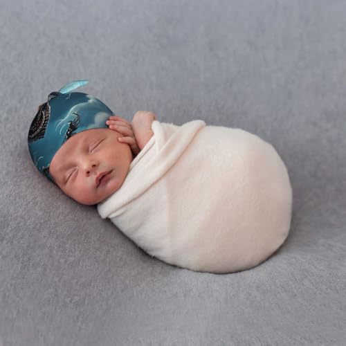 Newborn Baby Hat, Flying Dragon Print Soft Top Knot Beanie Cap, Cute Baby Headwear for 0-6 Months Black 6