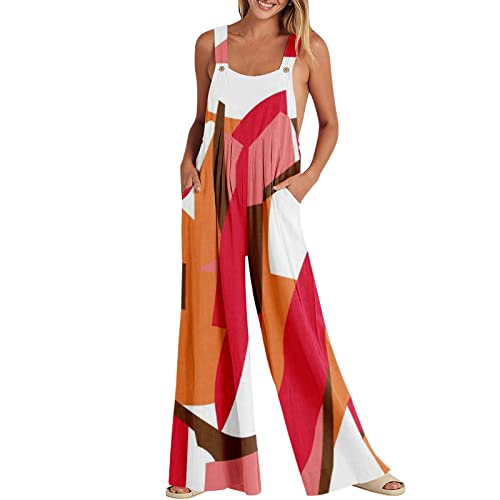 Hanaturu Mono informal de verano para mujer, sin mangas, con tirantes, con bolsillos, bohemio, 03-rojo, XXL
