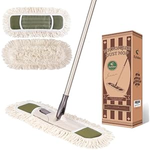 Eyliden Dust Mop with Reusable Washable Pads - One Touch Replacement, Height Adjustable Handle, Total 2 Mop Cloths, Wet Dry Mops for Floor Cleaning, Hardwood, Laminate, Tile Floor Push Dust