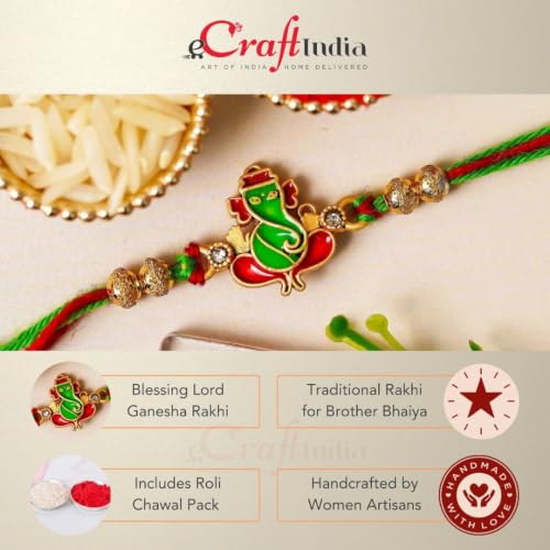 Image of eCraftIndia Blessing Lord Ganesha Rakhi for Brother Bhaiya | Raksha Bandhan Rakhi for Bhai