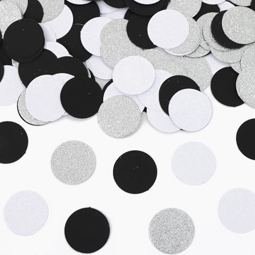 Image of 200Pcs Glitter Black White Silver Table confetti,Paper Circle Dots Confetti for Birthday Party Halloween Bachelorette Wedding Baby Shower Graduation Decorations
