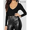 Womens-V-Neck-Long-Sleeve-Tops-Basic-Bodysuit-Jumpsuit MANGDIUP Women's V-Neck Long Sleeve Tops Basic Bodysuit Jumpsuit (Black. M)