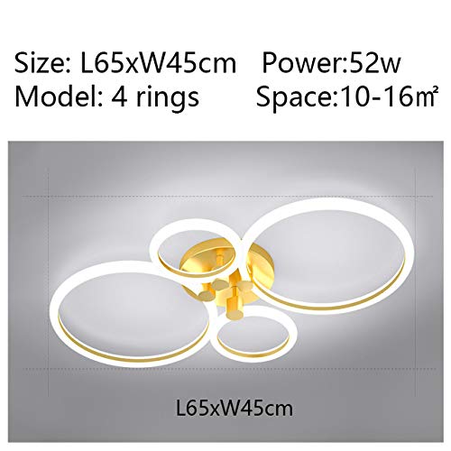 Preisvergleich Produktbild BFMBCHDJ Moderne Wohnzimmer LED Deckenleuchte Moderne Glanzlampe im Schlafzimmer Acryl LED Deckenleuchte Gold Cool weiß keine Fernbedienung 4 Ringe L65cm