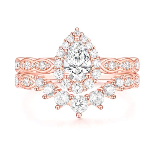 TIGRADE 1CT Bridal Ring Sets Teardrop Wedding Band Vintage Pear Cubic Zirconia Engagement Ring Halo CZ Promise Ring Gift for Women Size 3-12.5