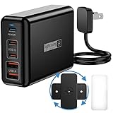 USB C Charger Block 100W, 5 Ports Charging Blocks Ultra Thin Flat Plug, USB Charging Hub with 360° Rotated Adhesive Punch-Free Holder, Charging Station for Laptops, Tablets, Cellphones Stuff