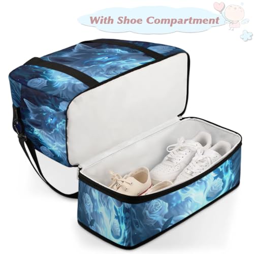 Travel Duffel Bags Wolf Foldable Weekender Bags for Women with Shoes Compartment Waterproof & Tear Resistant Carry on Overnight Luggage Duffel Bag Shoulder Sports Tote Bag4