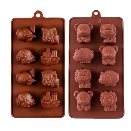 4 moldes de silicona para transporte de animales y tráfico, 8 cavidades, moldes de jabón hechos a mano, moldes de jabón hechos a mano, moldes de gelatina para hornear magdalenas de caramelo para