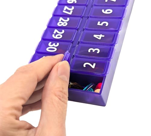 Image of Once-a Day Monthly Pill Organizer Removable Lid for Easy Loading - Large Compartment Pill Box Medications for Entire Month Plus a Compartment for Extra Pills BPA Free