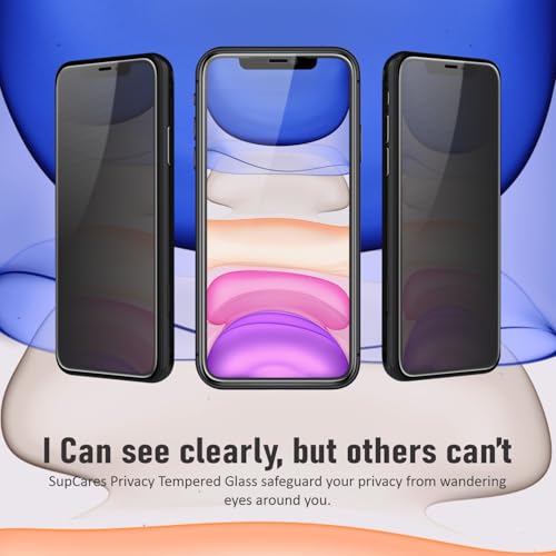 Image of SupCares Privacy Tempered Glass for iPhone 11 and iPhone XR (6.1 Inch) With Installation Kit | Military-Grade Gorilla Screen Protector | Edge to Edge Coverage | Black