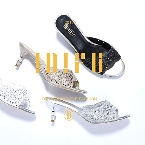 IDIFU Womens Silver Gold Wedding Shoes for Bride Bridesmaid Low Kitten Peep Toe Heels Dress Sandals Glitter Formal Slide… - Image 4