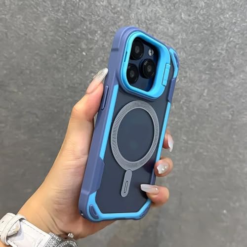 Coque antichoc magnétique pour iPhone 16 Pro Max étui pliable bleu en cuir premium