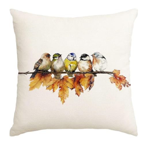 RABUSOFA Fall Pillow Covers 20x20 Inch Watercolor Bird Autumn Decorations for Home Outdoor Thanksgiving Decor Maple Leaf Decorative Throw Pillow Cases Farmhouse for Couch Sofa