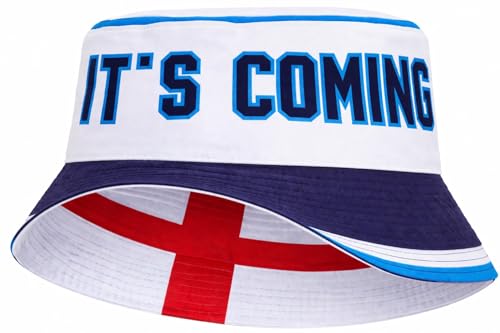 Hyper Mart England Reversible Its Coming Home Bucket Hat St Georges Cross Polyester 56-58cm Unisex for Football Rugby Cricket Festivals & St Georges Day (Blue Red and White)