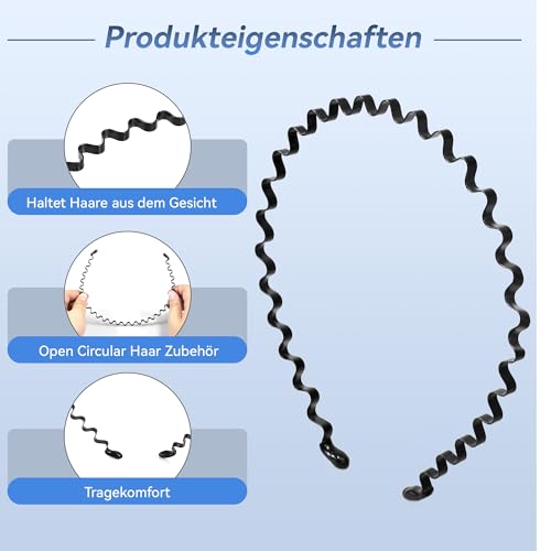 6 Stück Metallische Wellen Haarbänder, Elastische Stirnbänder für Frauen und Männer, Sportliche Kopfband Unisex, Dünnes Haarband für Outdoor, Yoga und Alltag