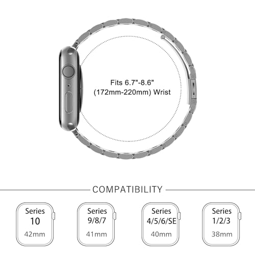 Image of HITZEE Compatible with Apple Watch Band 42 /41 /40 /38mm Business Stainless Steel Metal Strap Men Women Link Bands Compatible for iWatch SE3-1 Series 11 10 9 8 7 6 5-1, 38 /40 /41 /42mm Silver