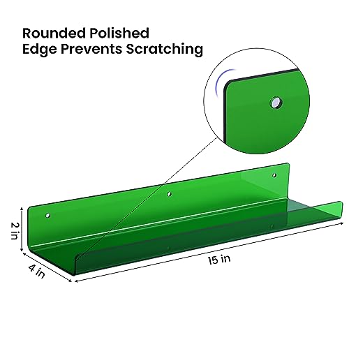 Image of upsimples 4 Pcs 15 inch Acrylic Shelves for Wall Decor and Display, Green | Cute Floating Shelf for Perfume, Skincare, Nail Polish, Wall Organizer for Bedroom, Living Room, Playroom, Room Decor
