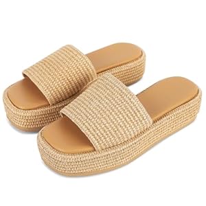Platform Sandals for Women Espadrille Sandals Wedge Sandals for Women Cute Beach Straw Raffia Sandals Comfortable Brown Sandals Vacation for Women