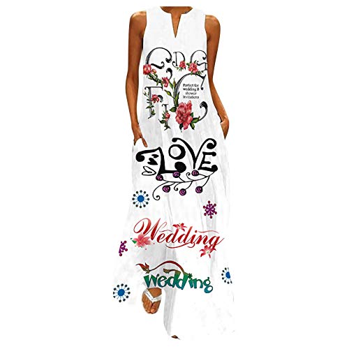 Dresses for Women Vintacy Maxi Dress Boho Maxi Sleeveless Summer Dresses Length Vest Dress Sleeveless Summer Dresses White #05 XXL