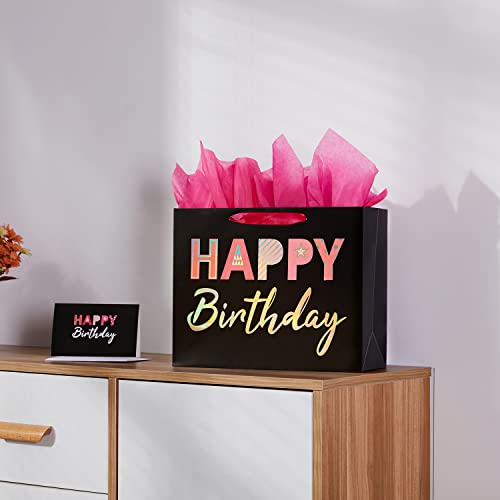 13" Black Gift Bag With Tissue Paper For Girls Birthday Party Bag #TOP6