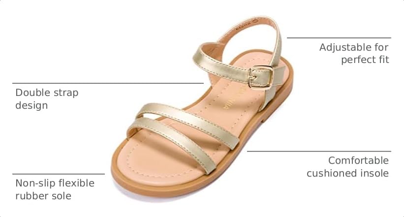 Image of PANDNAINJIA Girls Sandals Open Toe Toddler Kids Dress Summer Shoes | Open Toe Girl Sandals, Hook and Loop, Comfortable Insole, Classic Style, Flower Girl Wedding Party Daily Shoes