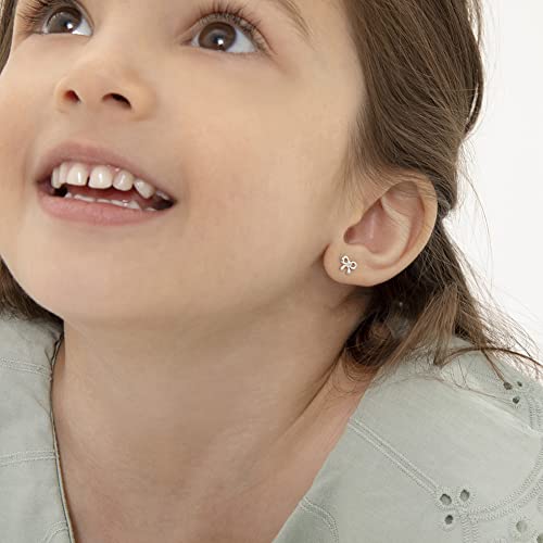 925 Sterling Silver Clear Cubic Zirconia Tiny Bow Children's Screw Back Earrings for Toddlers & Young Girls2