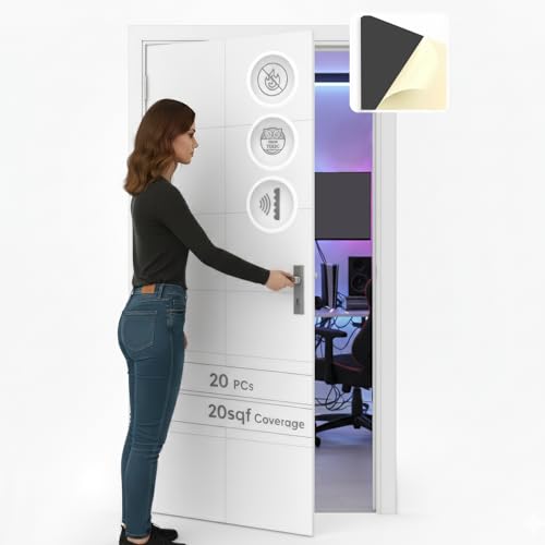 Arrowzoom White Single Side - 20 Pieces Acoustic Insulation Soundproofing Panels 12 x 12in for Door Kit Installation Recording Studio Podcast Live House Bars Sound Absorbing Tiles Man Cave AZ1184