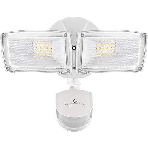 GLORIOUS-LITE 28W Motion Sensor Light Outdoor, 3000LM LED Security Lights Motion Outdoor, IP65 Waterproof Motion Lights Outdoor, 5500K 2 Head Motion Flood Light for Yard, Patio