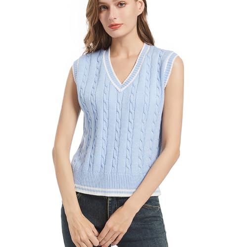 Image of Womens Sweater Vest Sleeveless Cotton Casual V Neck Pullover