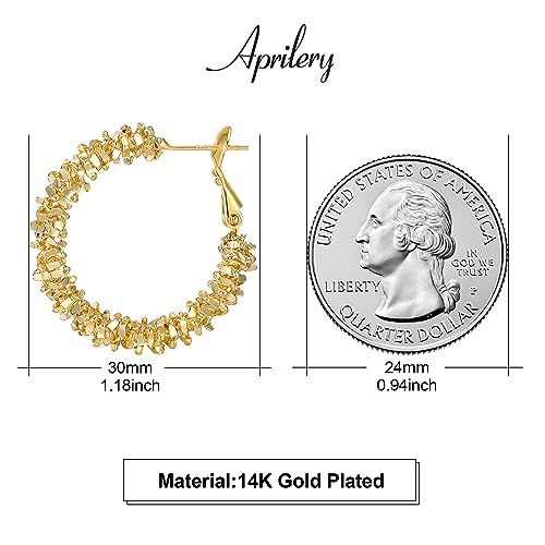 14K Gold Plated Hoop Earrings for Women, Trendy Gold Hoop Earrings Statement Cuff Lightweight Hypoallergenic Jewelry for Her4