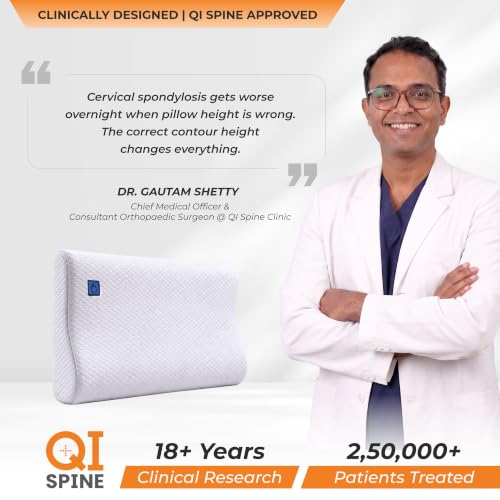 Image of Memory Foam Neck Support Pillow - Pack of 2 | 5-Year Warranty | QI Spine Clinic Designed Cervical Orthopedic Contour Pillow for Side & Back Sleepers | Neck Pain Relief & Spinal Alignment |