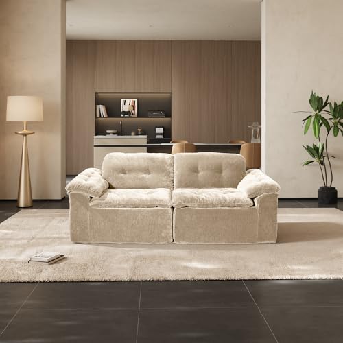 Image of Oversized Modular Sectional Sofa, Large Modern Boneless Couch with Seat Cushion, Chenille 2 Seat Sofa Set for Living Room, Apartments, No Assembly Required, Coffee