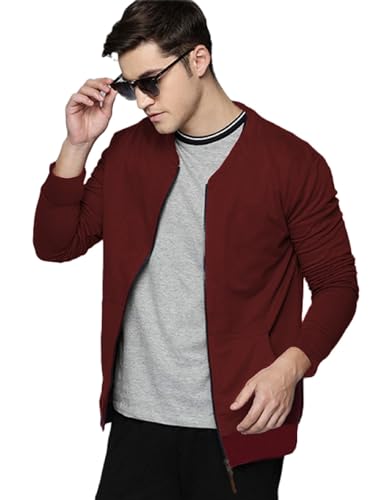 Image of LEOTUDE CASUAL JACKET For Men's Loopknit Regular Fit Full Sleeve Zipper Bomber Jacket for men (Color: Black)