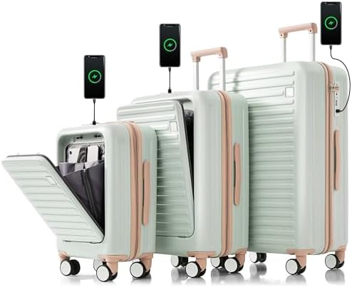Hardshell Luggage Sets 3 Piece with Spinner Wheels, Green Luggage...