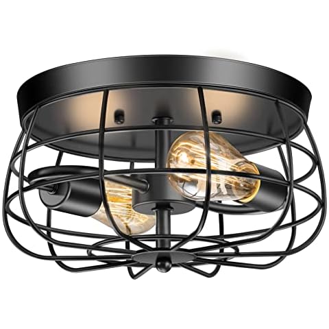 Lomoky Vintage Black Metal Cage Ceiling Lamp Cover