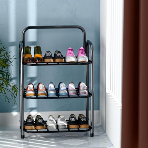 Image of Hemu Shoe Rack Durable Plastic & Metal Shoe Rack - 3-Tier Stackable Organizer for Home, Closet & Entryway, Holds Up to 9 Pairs of Shoes, Easy Assembly, Space-Saving Design (3 Layer)