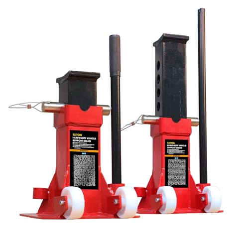 Jack Boss Heavy Duty 12 Ton (24 000 lbs) Jack Stands with Large Base and Strong Lock Professional Pin Style Car Stands Easily Moveable Car Lift Stands for Truck SUV Pick Up Red
