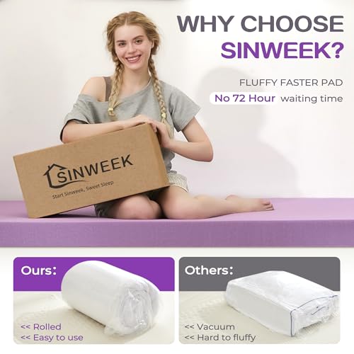 Image of SINWEEK Dual Layer 5 Inch Memory Foam Mattress Topper Queen Size, 2 Inch Gel Memory Foam Plus 3 Inch 1450 GSM Down Alternative Quilted Pillow Top Mattress Pad Cover, White