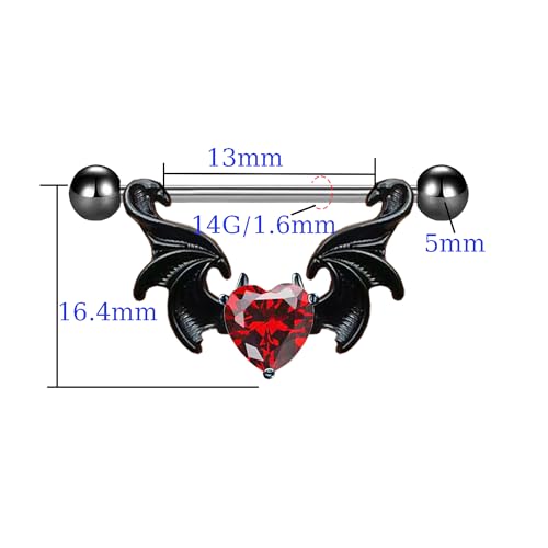 14G 316L Surgial Steel Halloween Devil Heart Nipple Rings Bat Dragon Wings Nipple Piercing Jewelry2