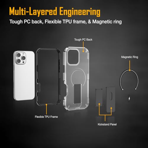 Image of ZAP CASE Matte Kickstand Case for iPhone 16 Pro Max | Magsafe Compatible | Premium Polycarbonate Back + Flexible TPU Bumper | Foldable Stand | Military-Grade Drop Protection | Anti-Fingerprint | White