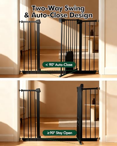 Pet Gate with Adjustable Cat Door, 31–46 Inch Pressure Mounted Dog Gate for Doorways, Stairs and Hallways, Auto Close Walk Through Metal Gate, No Drilling, Black - Image 7