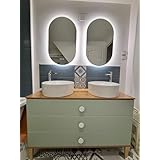 LUVODI スマートLEDバスルームミラー:88.9 cmx61.0 cm 大型 ウォールマウント 楕円形 バニティミラー Bluetoothスピーカーと時間温度表示 - 調光機能付きライト付きメイクアップミラー フロント&バックライトメモリ機能付き