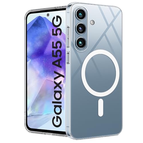 Image of SHINESTAR Shockproof Ultra-Hybrid Back Cover for Samsung Galaxy A55 5G | Crystal Clear Slim Transparent Case | Stylish Design | Compatible Only with Magnetic Accessories - Clear