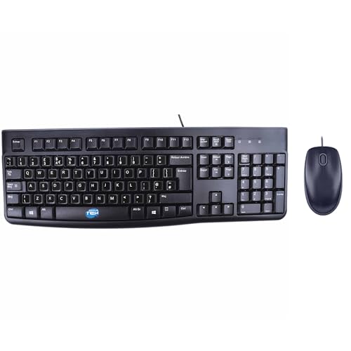 Teclado y ratón USB silencioso Simpletek con pegatinas inglés UK para escribir sin ruidos