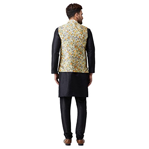 Image of SOJANYA (Since 1958, Men's Silk Blend Grey Kurta Pyjama & Silk Blend Jacket Combo