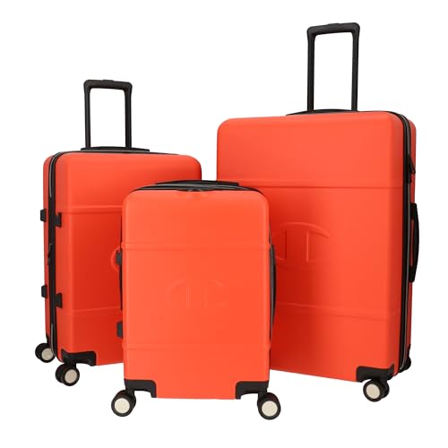 Champion 3-Piece Luggage Set - 21” 25” 29” Hardshell Suitcases with 8 Spinner Wheels - Expandable Carry-On & Checked Luggage - Durable ABS Material - Travel Bags for Men & Women - Mandarin Red